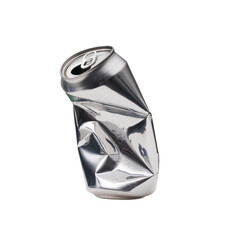 Obraz premium Vertical Crushed Silver Aluminum Soda Can Isolated on White