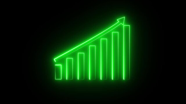 Digital business bar chart animation with steadily rising arrow and dotted trend line. Illustrating strong revenue growth . Abstract growth graph,