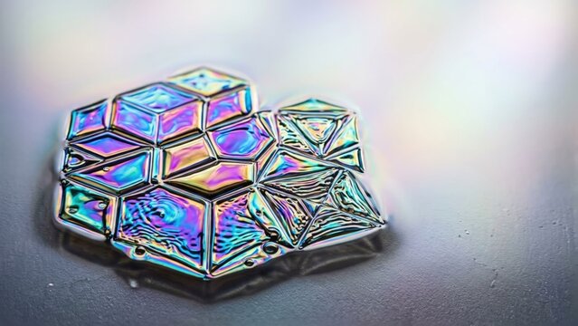 Abstract Iridescent Metallic Geometric Crystal Surface