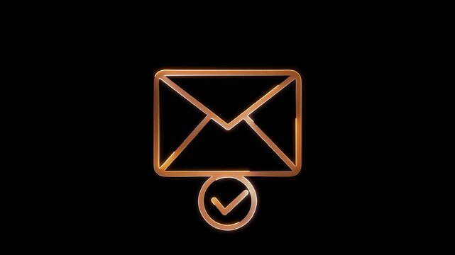 Glowing neon Mailbox with check mark. White email box and check mark verified icon animation.
