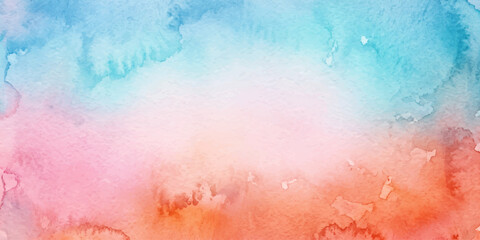 Obraz premium A soft and ethereal watercolor background transitions from calming blues and greens at the top to warm pinks and oranges at the bottom, creating a serene and dreamy visual texture.