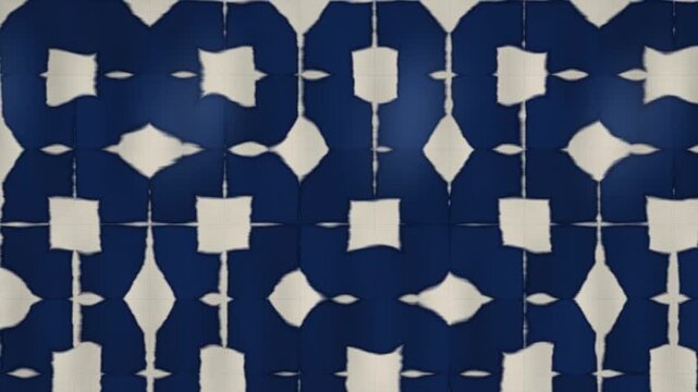 Itajime Shibori Clamp Resist Dyeing With Indigo Capillary Bleed on Folded Cloth, Seamless Loop in vibrant indigo tones