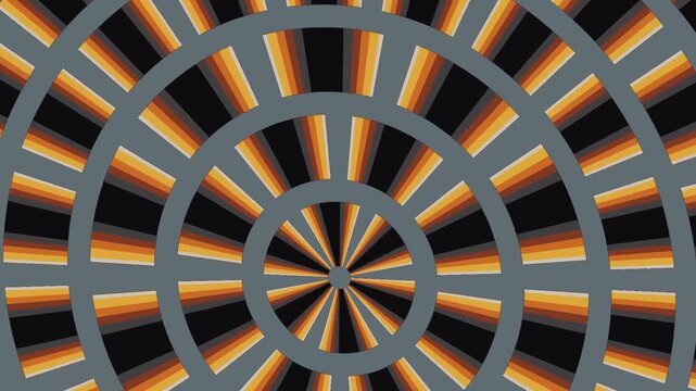 Concentric Segmented Rings Counter Rotating While Segment Counts Step Outward Flat Retro Print Seamless Loop in calm grey tones