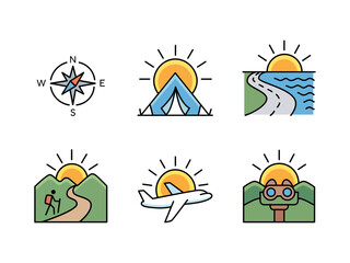 Fototapeta premium Flat Travel and Outdoor Adventure Icon Set with Nature Themes