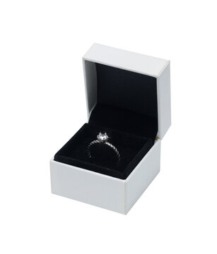 Diamond Engagement Ring in White Box on white Background