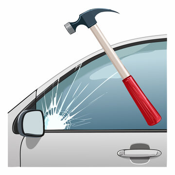 Hammer breaking the side window of a car for escape