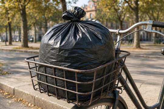 Trash Bag in a Bicycle Basket
Garbage Bag Abandoned in a Bicycle Basket