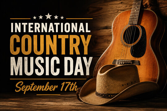 International Country Music Day September 17th Acoustic Guitar and Cowboy Hat