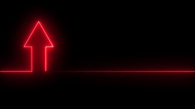 Red Neon Upward Arrow Line Icon Isolated on Black Background