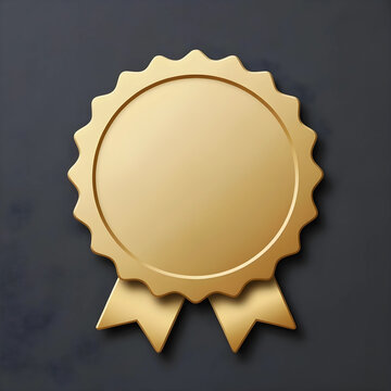 Quality assurance and excellence, gold award seal with ribbons for achievement and certification on a dark textured background