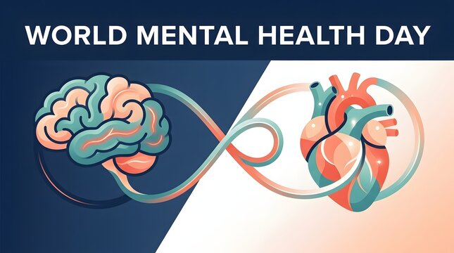 World mental day anatomical brain and heart connected together in endless design