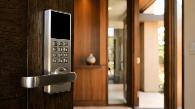 premium keyless residential door lock with digital access control, modern home security technology and elegant smart entry hardware