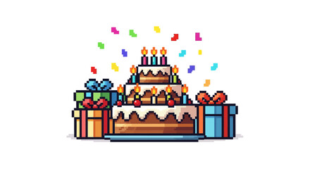 Fototapeta premium Colorful Birthday Cake With Candles.