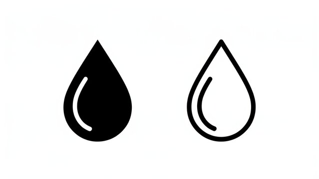 Two black water drop icons isolated on white background. Use these simple symbols for weather and liquid concepts.