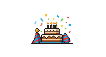 Fototapeta premium Colorful birthday cake with candles.