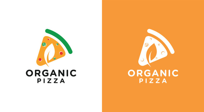 Organic Pizza Logo Design with Leaf and Slice Concept.
