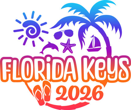 Florida Keys 2026 with Vacation and Trip Elements - Palm Tree Sunglasses Dolphin
