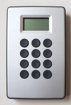 Security access control and authentication, electronic keypad for building entry and digital identification system on a plain neutral background