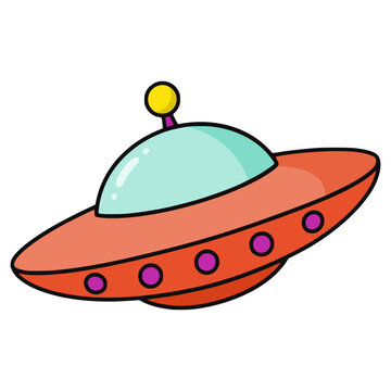 cartoon UFO spaceship alien transportation vehicle scifi flat color vector illustration template design