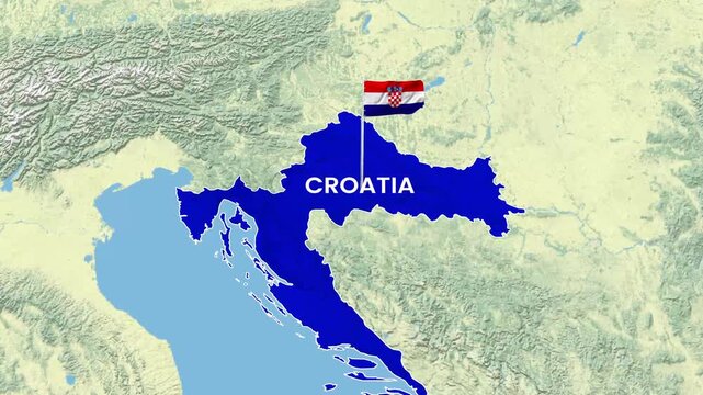 Croatia country map animation with fluttering national flag video motion