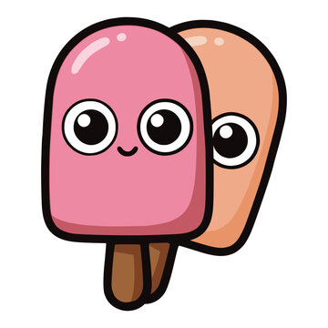 cartoon cute ice cream popsicle with eyes funny character flat color vector illustration template design