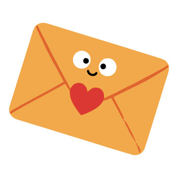 cartoon cute love letter romance couple love valentine character flat color vector illustration template design