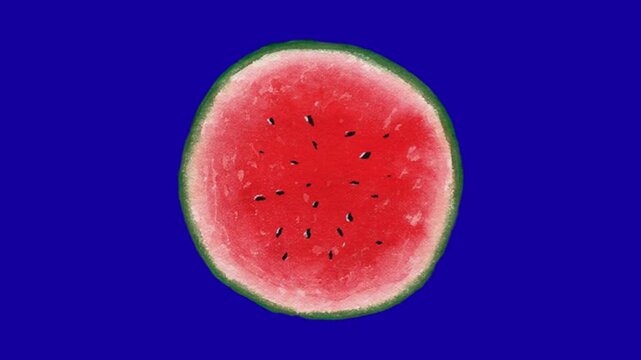 A slice of watermelon fruit animation on blue screen
