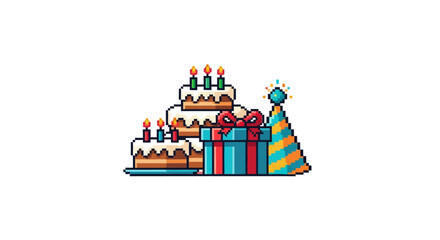 Fototapeta premium Colorful birthday cakes with gifts.