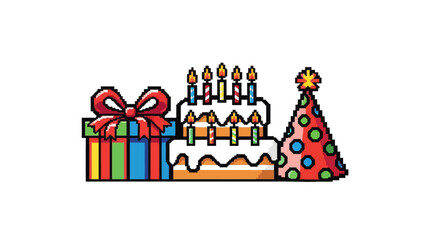 Fototapeta premium Colorful birthday cake with gifts.
