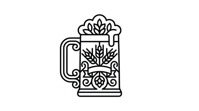 Beer mug vector icon with wheat and foam ornament