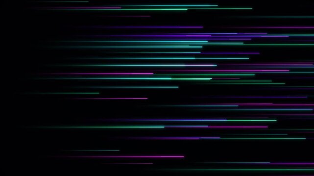 Abstract horizontal lines of light in blue, purple, and green against a black background.