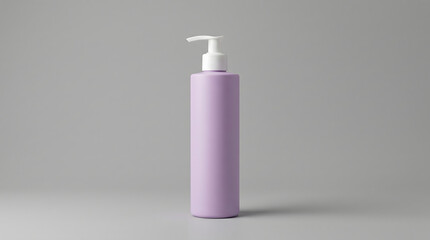 Purple cosmetic bottle with white pump dispenser standing upright purple bottle © ChaohM