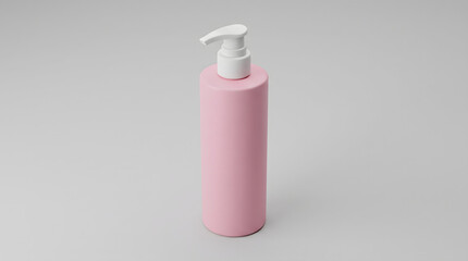 Pink cosmetic pump bottle standing upright with a white dispenser nozzle © ChaohM