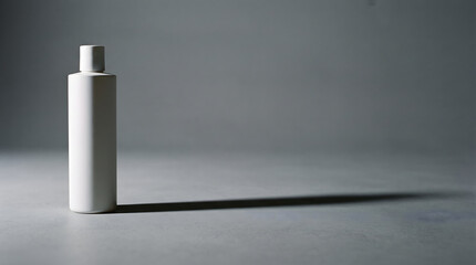 A single white cosmetic bottle standing upright casting a long dark shadow © ChaohM