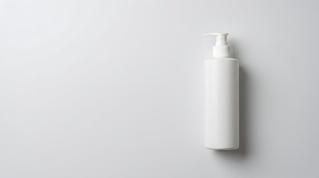 White cosmetic dispenser pump bottle mockup layout from above cosmetic bottle