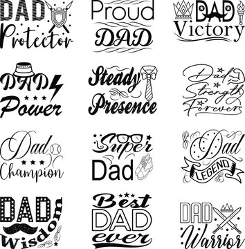 Set of twelve hand drawn typography dad quotes and badges