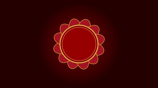 Elegant red circular badge with golden outline on a dark gradient background motion graphic