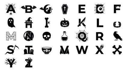 Fototapeta premium Alphabet typography with halloween horror motifs for creative spooky graphic projects