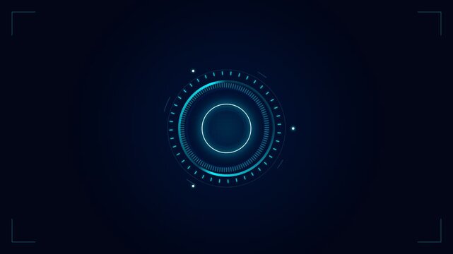 Futuristic digital interface with glowing blue circular HUD elements and data points