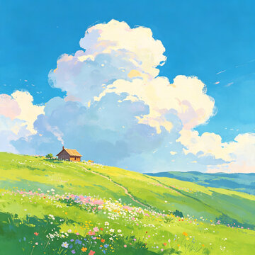 A Cottage Beneath Rolling Clouds