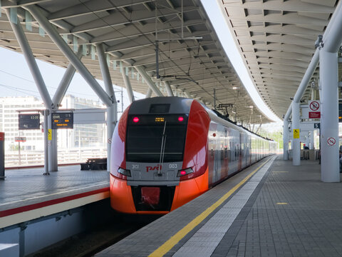 2026.07.20, Russia, Sirius. Electric Train Standing at Terminal Platform