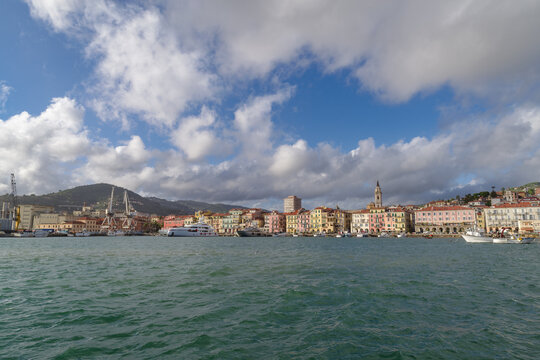 Imperia coastal city in cloudy day, Italian Riviera