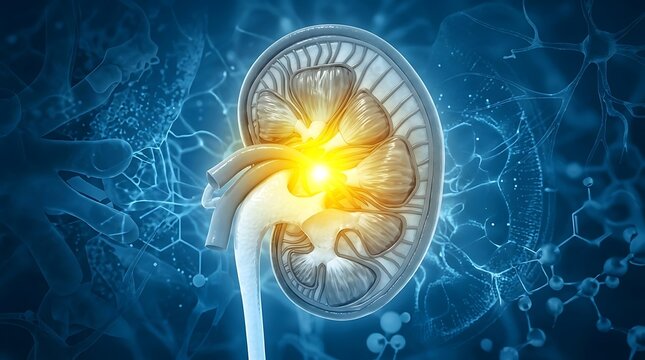 Human kidney cross section with internal anatomical details