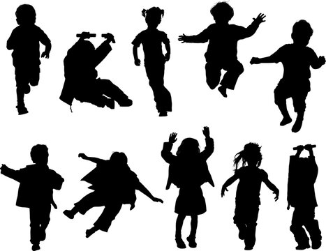Vector silhouette girls and boys
