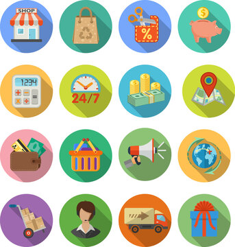 Internet Shopping and Delivery Flat Icon Set