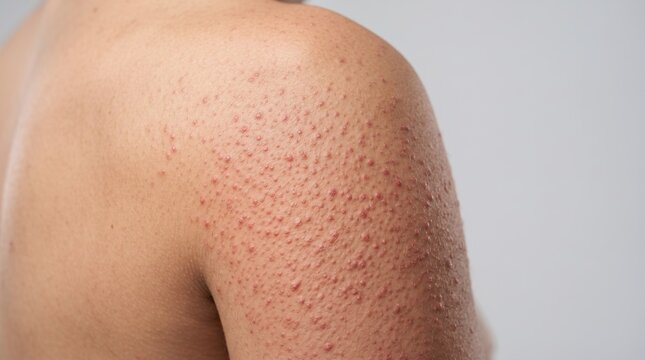 Close Up of Shoulder Skin with Keratosis Pilaris Chicken Skin Red Bumps Condition