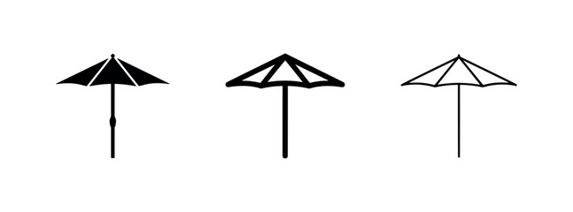 Patio umbrella and parasol icons for garden and beach shade in outline and solid styles © liubomir118809
