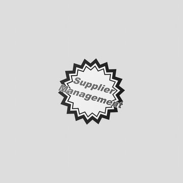 Supplier management badge icon with jagged edges and bold black text