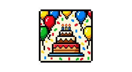 Fototapeta premium Pixel art birthday cake with candles.