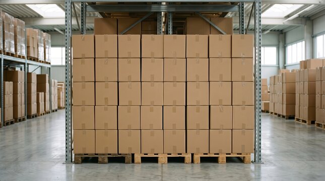 Stacks of cardboard boxes in warehouse